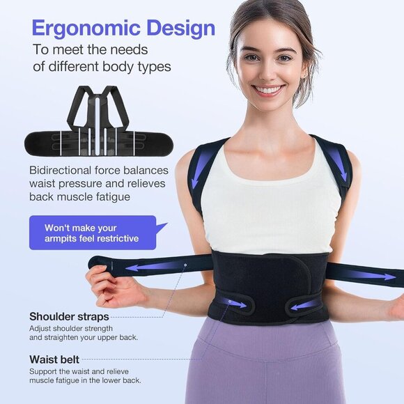 Posture Corrector for Women and Men, Upgraded Full Back Brace Support, Adjustabl - Picture 6 of 7